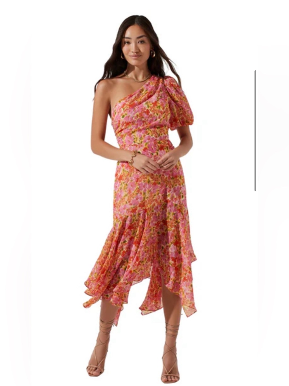 ASTR the Label Santorini One-Shoulder Floral Asymmetrical Midi Dress Fairy S